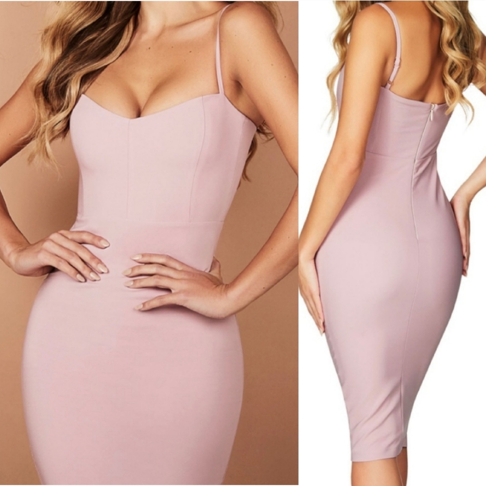 Nookie Pink Allure Bodycon‎ Sleeveless Sweetheart Neck Corset Midi Dress Size XS